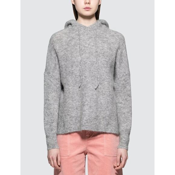 NWT Ganni Gray Mohair Wool Blend Callahan Knit Pullover Hoodie Womens Small - Picture 1 of 9